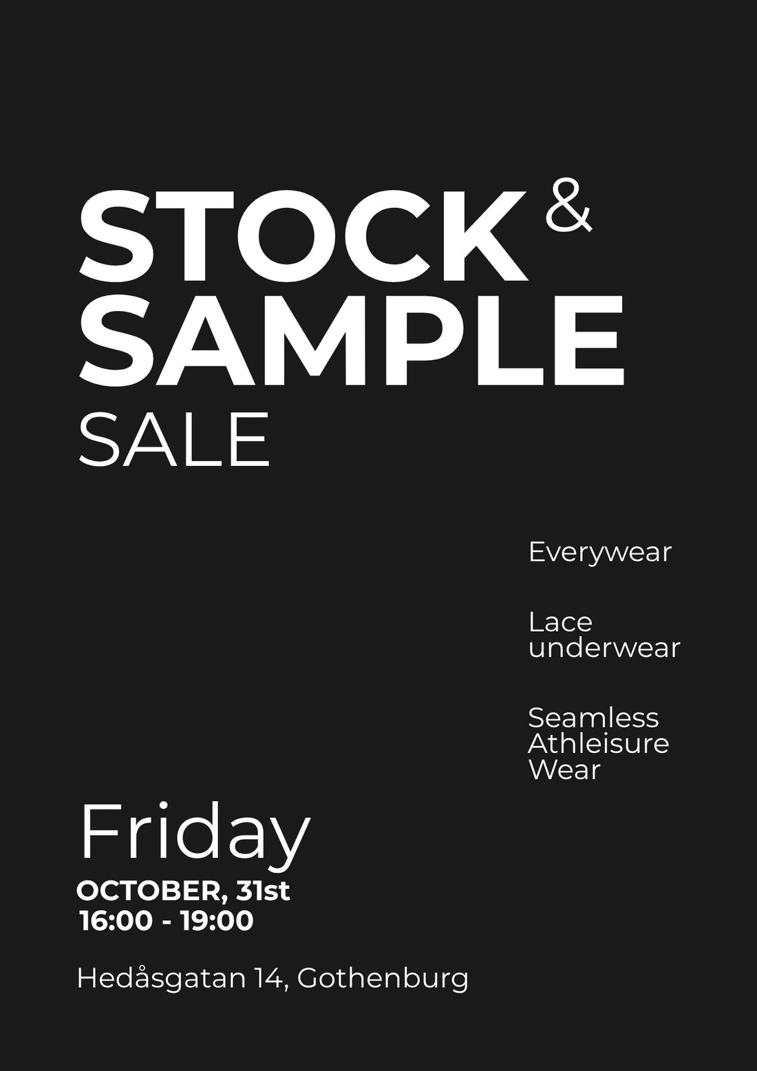 Stock & Sample Sale on October 31st