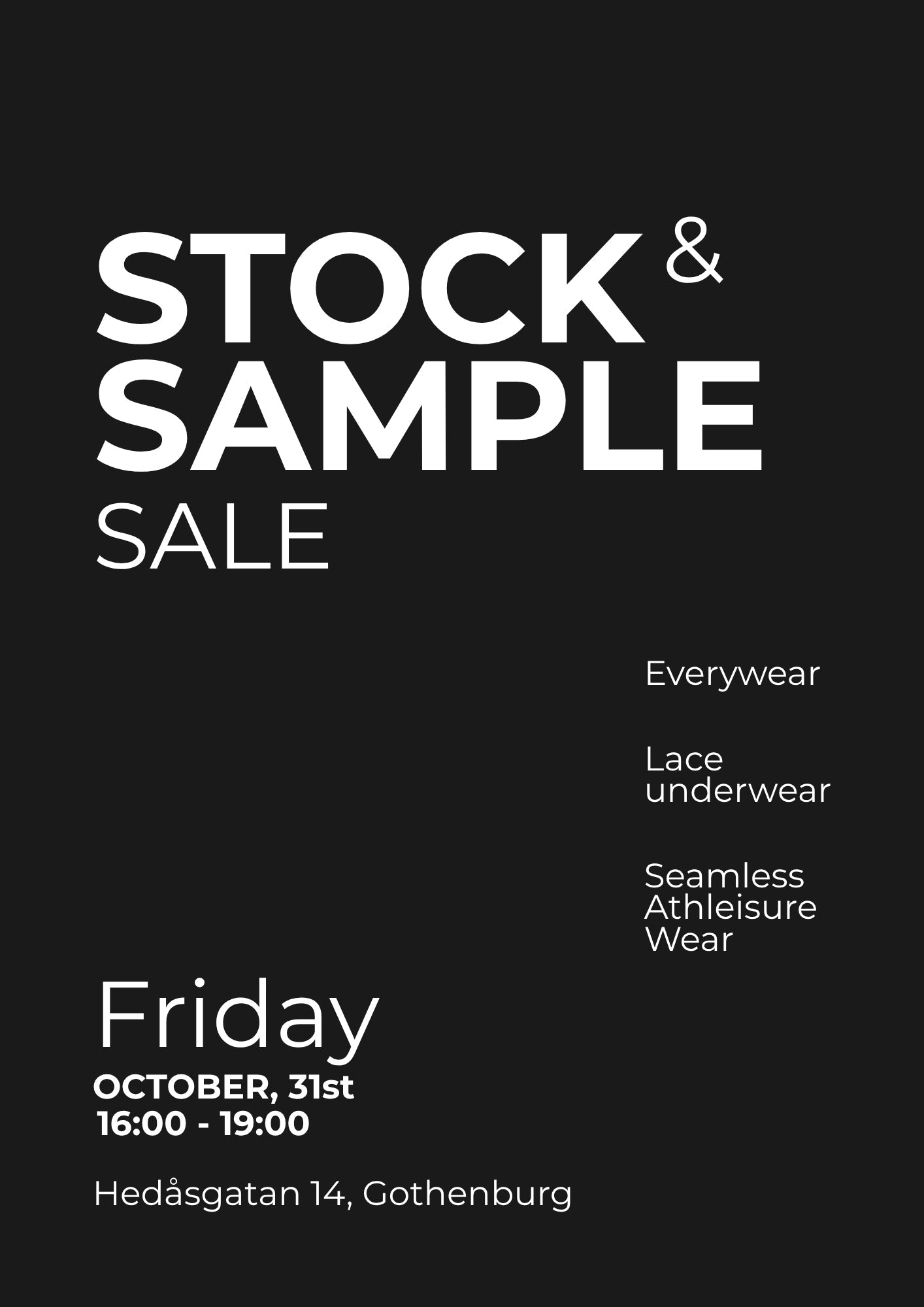 Stock & Sample Sale on October 31st